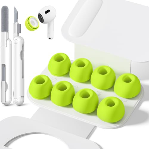 Inesore Replacement Ear Tips for AirPods Pro 1/2, 4 Size-Green-2 | with Hole for Noise Reduction, Silicone Earplugs for AirPods Pro with Cleaning Set & Portable Storage Box, 4 Pairs