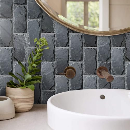 Azulejos Adhesivos Cocina 20x10 cm Cemento Piedra Gris Suelos de Vinilo Adhesivos para Suelos Impermeable Baldosas Adhesivas Pared Decoración Pared Muebles Vinilos Baño 64 Piezas