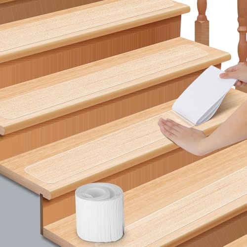 Cozary Treppenstufen Matten Antirutsch Treppe,Transparenter Wasserdichter Treppenteppich Selbstklebend,Treppenstufen Antirutsch, Für Holztreppen Im Innenbereich, Teppich Antirutsch,15 Stück,15cmx60cm