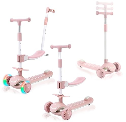 Camtun® - Draisienne Trottinette Enfant 3-en1 avec éclairage LED, Ajustable, Pliable, Roues en PU - Tricycle Bébé Évolutif, pour Les Enfants de 2 à 10 Ans Fille & Garçon