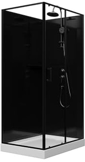 Vente-unique - Cabine de douche rectangulaire - Installation réversible - Noir - L110 x l80 x H225 cm - ZODANI