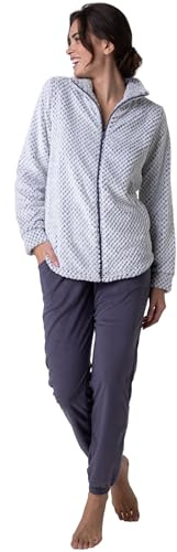 Lovable Completo Homewear in Pelliccetta Jacquard e Micropile | Casacca con Zip e Polsini Elasticizzati | Pantalone con Tasche a Filetto | Donna, Grigio 4 - L