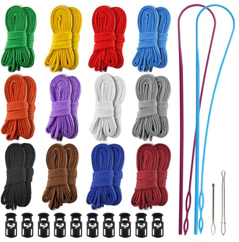 LE-stone 24Pcs Replacement Drawstrings Colorful Replace Hoodies String Cording with Metal Tip 3Pcs Threader Tool Kit 10Pcs Cord Locks Stopper Toggle for Hoodie Shoes Trousers Coat Backpack