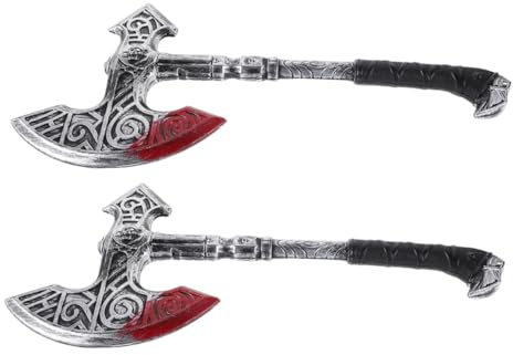 VANZACK 2 Stück Teiliges Wikinger Kostüm Axt Leichte Plastikrequisite Authentisches Mittelalterliches Design Vielseitig für Halloween Cosplay Rollenspiele Passende Partydekoration