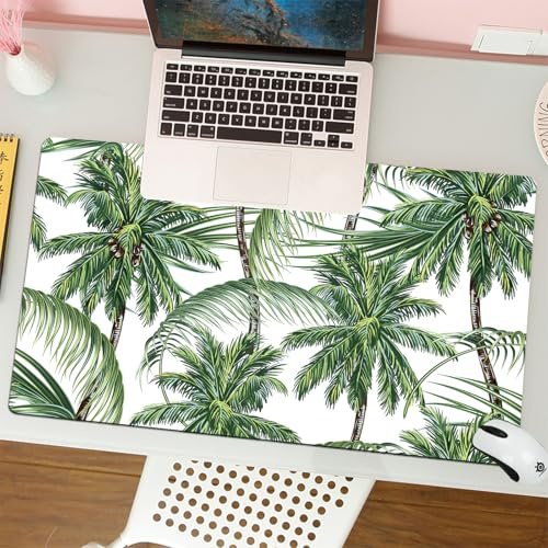 QRFASFZO Tapis de Souris Gaming - 30x80 cm - Tapis de Souris Esports - Ne Glisse jamais - Couverture complète du Bureau - Motif de Fond de Feuilles Tropicales de Palmiers