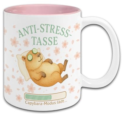 Maus-Design Anti-Stress-Tasse mit Capybara Motiv, Altrosa | Geschenk Freunde Geburtstag, Handgemacht in Deutschland