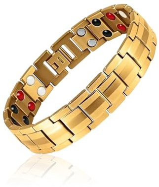 HUVZOR Magnetarmband für Herren, magnetschmuck,magnetring zum abnehmen，magnet pain therapy，Titan Armbänder Doppelreihiges Magnet Armband Gesundheit Energiearmband für Männer Freunde Vater（Gold）