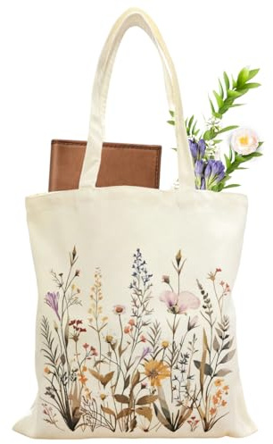 Tashce Bolsa de tela estampada, bolsa de transporte de tela de lona, bolsa de transporte estética, bolsa de la compra reutilizable, regalo para mujer, madre, novia, colega, 40 x 35 cm (A)