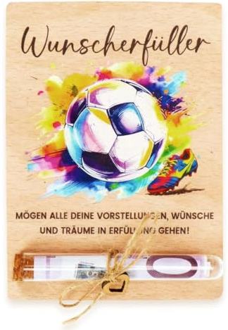 Fussball Geldgeschenk Verpackung aus Holz, Wunscherfüller Geldgeschenke Verpacken Sparbüchse, Fußball Geschenke für Kinder Jungen Fußballfans Geburtstag Weihnachten und Jugendweihe