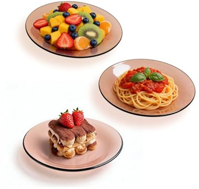 AGLAS 3pcs Ovenproof Premium Tempered Glass Plates Oven Safe 16cm(6.3in),Dusty Pink Glass Plates, Glass Plate Dish,Microwave Safe,Dessert Plates, Side Plates