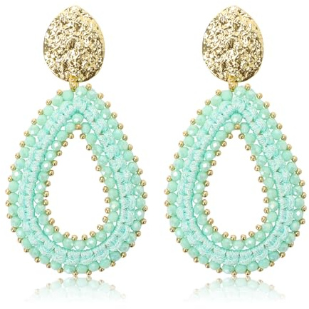 Boho Perlen Tropfen Ohrringe Damen,Boho Ohrringe,Tropfenförmige Reisperlen,Tropfenförmige Kristallperlenohrringe,Personalisierte Geometrische Ovale Handgefertigte Ohrringes,Modischer Schmuck