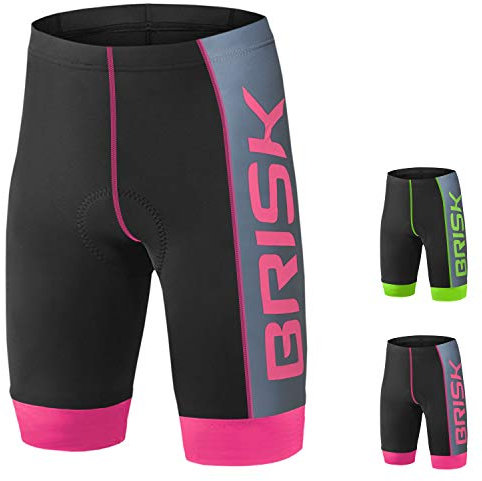 Brisk Bike Short Cycliste Femme rembourré - Cuissard Velo Femme Respirant Frais et séchage Rapide Compression Shorts de Cyclisme Femme Faire du vélo en Moto Cuissard Velo Femme Gel (Black/Pink, L)