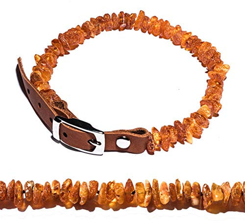 Bernsteinkette für Hunde und Katzen mit Lederschließe, natürliches flohzeckenabwehrmittel. Bernsteinhalsband von AmberNeck (35-40)