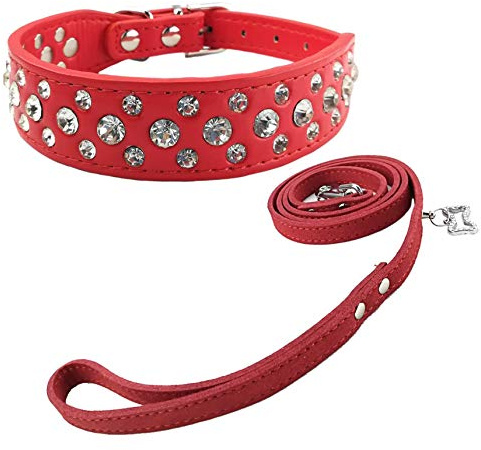 Newtensina Mode Hundehalsband und Blei Set Bling Welpen Halsband Cute Diamante Hundehalsband mit Leinen