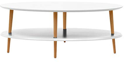 OVO Low Weiß Couchtisch Wohnzimmertisch Kaffeetisch Holztisch Sofatisch Salontisch Oval 110x70x45cm