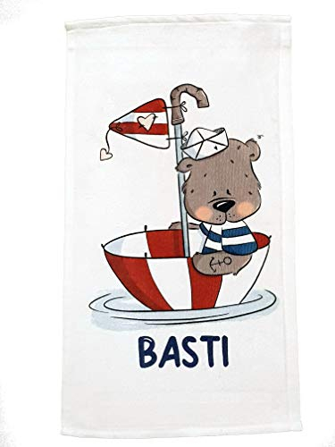 Kilala Kinderhandtuch Captain Weltenbummler emmapünktchen mit Wunschname -personalisiertes Handtuch Kindergarten 30x50 cm