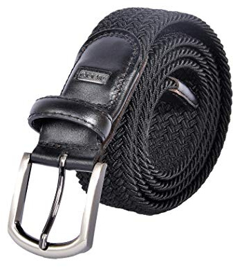 Miuno® Unisex Elastischer Stretchgürtel mit Lederdetails Herren Damen Stoffgürtel Flechtgürtel Geschenkbox 2611