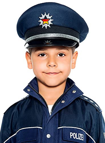 Maskworld Originalgetreue deutsche Polizei-Mütze für kleine Polizisten - Kinder-Kostüm-Accesoire für Karneval Fasching & Halloween - Polizeihut Uniform Blau - Größe 56