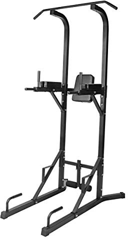 GORILLA SPORTS® Power Tower 7in1 mit Klimmzugstange und Dip Station, Stahl | Mit Liegestützgriffen, Beinfixierung, Arm- und Rückenpolstern für Dips, Sit-ups und Beinheben; Kraftturm, Klimmzugstation