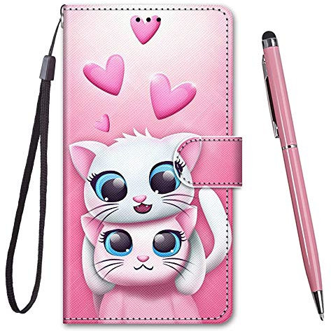 TOUCASA Handyhülle für Huawei P20 Lite,Premium Brieftasche PU Leder Flip [Kreativ Gemalt] Stoßfeste Case Handytasche Klapphülle für Huawei P20 Lite (2 Schöne Katzen)