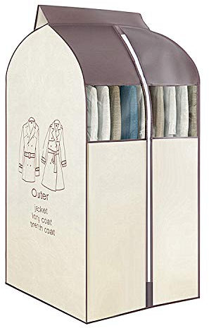 Mofeng Kleiderhülle für Kleiderschrank, Aufbewahrungstasche, zum Aufhängen, Kleidersack mit transparenten PVC-Fenstern, staubdicht, für Mäntel, Anzüge und Jacken (Beige, 60 x 48 x 120 cm)