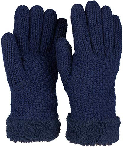 styleBREAKER Damen warme Winter Handschuhe mit Perlmuster und Fleece, Thermo Strickhandschuhe, Fingerhandschuhe 09010032, Farbe:Dunkelblau