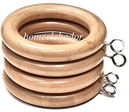 Homeelabador Ganci ad anello per appendere tende in legno da 45 mm con occhi (Legno naturale, 18)