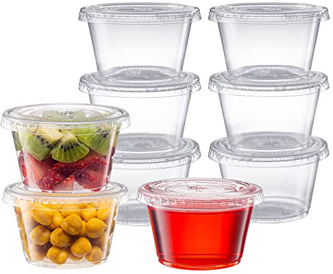 Jello Shot Cups with Lids [200 Sets - 4 oz.] Small Plastic Condiment Containers for Sauce, Salad Dressings, Ramekins, & Portion Control