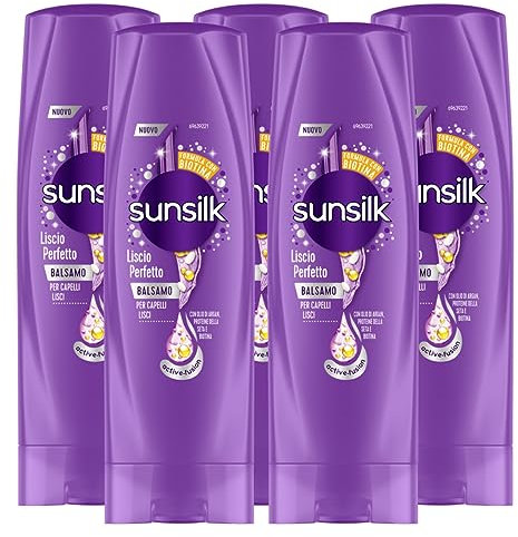 Sunsilk Balsamo Liscio Perfetto Azione Anti Crespo per Capelli Lisci e Brillanti - 5 Flaconi da 200ml