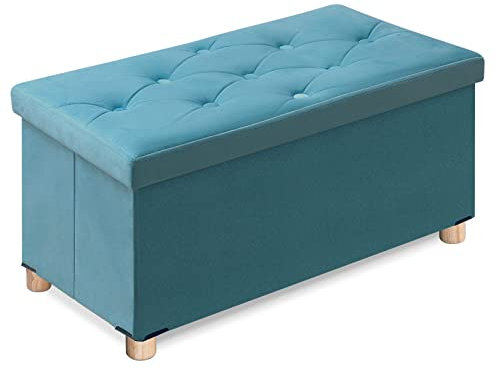 BRIAN & DANY Sitzbank mit Stauraum, Faltbarer Sitztruhe mit Beinen und Deckel, Sitzhocker Samt Aufbewahrungsbox für Wohnzimmer Schlafzimmer Flur, 76 x 38 x 38 cm, Grün