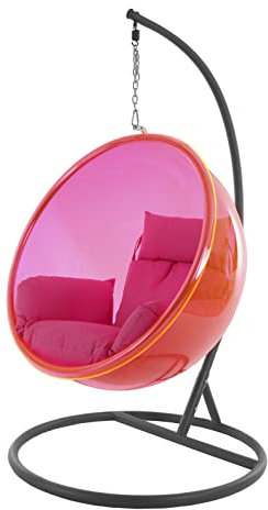 Kideo® Ensemble Complet : Fauteuil Suspendu Avec Cadre et Coussin, Demi-Coque, Bubble, Translucide (Structure : Gris/Panier : Rose Magenta, Coussin : Rose Chaud 3333)