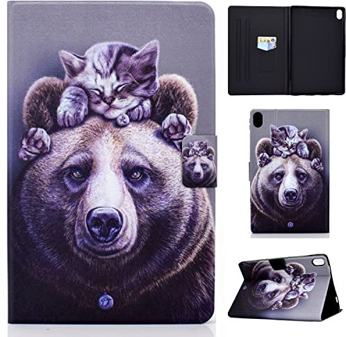 CASAFUNY Case Compatible with Lenovo Tab P11 TB-J606 / P11 Plus TB-J607, Multi Angle PU Leather Smart Stand Case with Auto Sleep/Wake Function for Lenovo Tab P11 / P11 Plus 11 Inch, Cat and Bear
