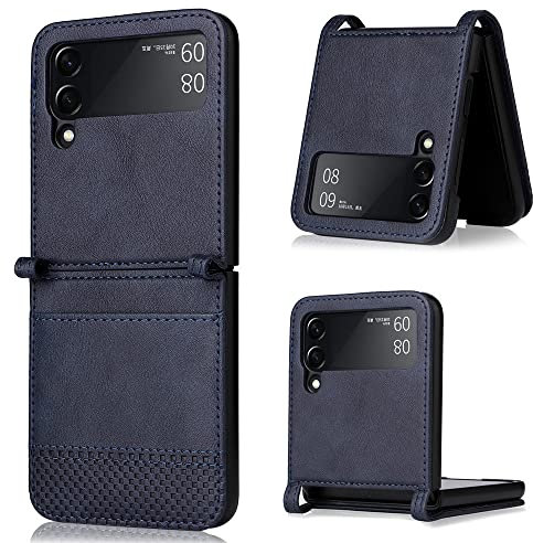 Topme Cover per Samsung Galaxy Z Flip3 5G 6.7 Inches Custodia Case, Custodia per Telefono in Pelle Elegante Slot per Schede Testurizzato.Blu