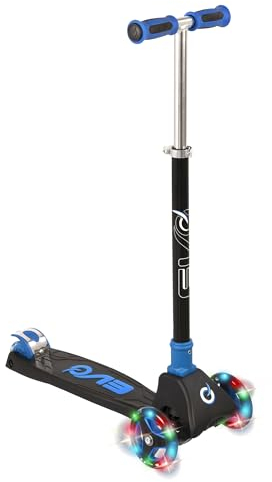 Evo Cruiser Kinderroller Schwarz & Blau mit Leuchtrollen, klappbarer Scooter mit höhenverstellbarem Lenker, 3-Rad Balance Roller für Kinder von 5-12 Jahren.