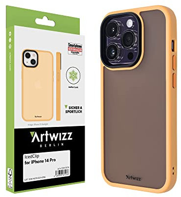 Artwizz IcedClip kompatibel mit iPhone 14 Pro - Mattes Vereistes Design, Rückseite mit Soft-Touch-Beschichtung, Tiger-Orange