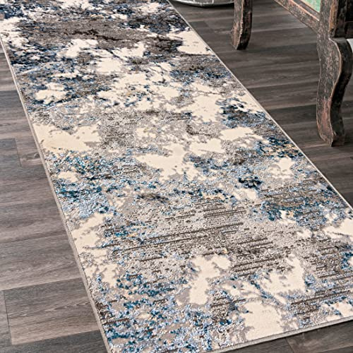 Mazovia Läufer Flur 70x500cm Creme Anthrazit Abstrakt Weich Pflegeleicht | Teppichläufer für Küche Waschküche Schlafzimmer Beige Fußbodenheizungsgeeignet Reinigungsmittelbeständig Verkauf pro Meter
