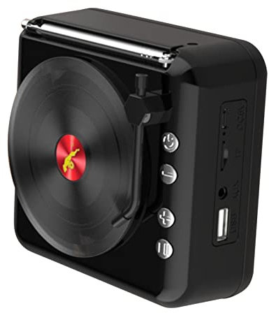 Septpenta Retro Vinyl Schallplattenlautsprecher, mit UKW Radio, Bluetooth 5.0, U Disk, Plug In Karte und AUX Wiedergabe, HiFi Stereo, Integriertes Mikrofon, Phonograph Bluetooth Lautsprecher(Schwarz)