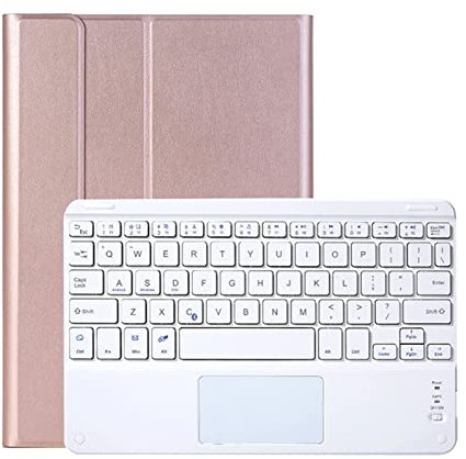 ZKAIAI Funda con Teclado Español Trackpad para iPad Air 3 2019/ iPad Pro 10.5 2017, Funda Protectora con Ranura para Pencil, Bluetooth Teclado Magnético Desmontable, Oro Rosa + Blanco