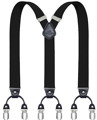 Dresime Bretelles pour hommes avec 6 pinces métalliques en Y Ajustables Bretelles pour pantalons Bretelles élastiques robustes pour hommes A-noir B Taille Unique