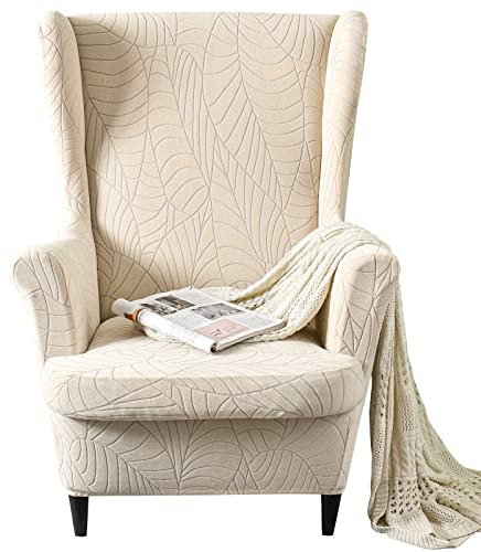 GKXLH Wingback Chair Covers 2-teiliges Set – 2-in-1-Design, Sesselbezüge, solide, weiche Rückenlehnenstuhlbezug, dehnbar, Ohrensessel-Schonbezug, Möbelschutz für Wohnzimmer, Schlafzimmer, Hotel