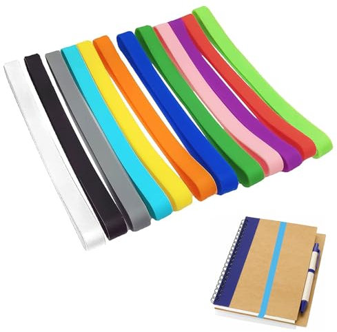 Bandas de Silicona Elásticas de Colores, Anchas para Carpetas de Archivos, Libros, Cuaderno - 12 Paquete