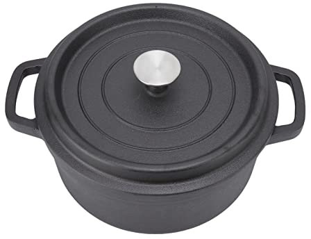 Olla De Hierro Fundido De 24 Cm Con Fondo Plano Para Horno Holandés Sin Recubrimiento Para Estofado De Sopa, Horno Holandés De Hierro Fundido Con Asas De Doble Bucle Para Electricidad, Parrilla, Estuf
