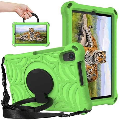 For Huawei MediaPad M5 Lite Kids Case 8-Inch, Spider Web Pattern EVA Foam, with Ring Handle Stand & Shoulder Strap Tablet Case For Huawei M5 Lite 8.0, Green