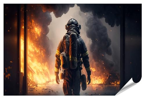 islandburner XXL Bild Poster Feuerwehrmann Works Fire Fireman Walks Inside Burning Building Res Premium Bilder Fotodruck JBOE-PKL