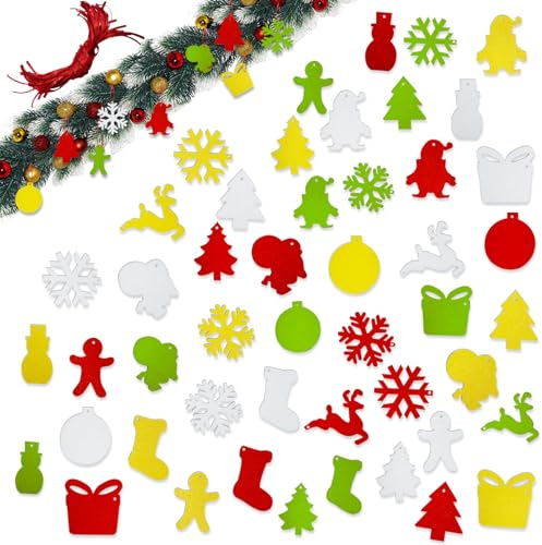 Jtnohx Kit Artigianale in Feltro, 48 Pezzi Forme in Feltro Natalizioe, Abbellimenti per Artigianato, Ornamenti Appesi, Fiocco di Neve in Feltro, Pupazzo di Neve, Albero di Natale
