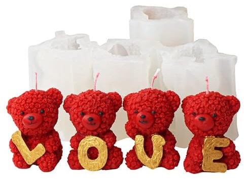 JS MOLD Stampo a forma di candela in silicone, 3D LOVE Orsetto in silicone, stampi per candele in silicone per orso 3D, per la produzione di cioccolato, caramelle, decorazioni per torte