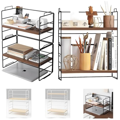 TAZZOR Tischregal, Aufbewahrungsregal Einstellbar, Multifunktion Bücherschrank, Doppelschicht Bücherregal Klein, Desk Organizer Desktop-Bücherregal für Kaffeebar Schule Zuhause Büro