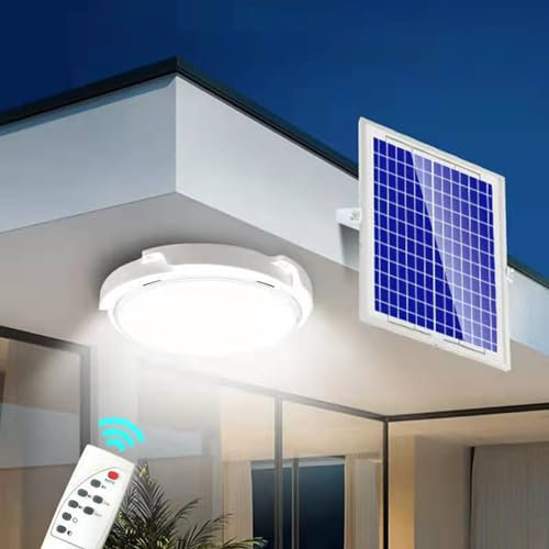 Yuehuamech Plafonnier DIY à énergie solaire - Lampe de jardin avec télécommande et minuterie - Lampes solaires sans fil pour intérieur et extérieur - Grange, hangar, garage