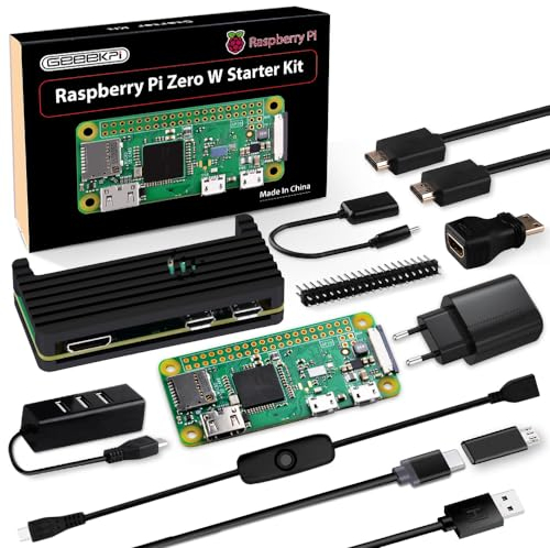 GeeekPi Raspberry Pi Zero W Starter Kit, with RPi Zero W Aluminum Case, QC3.0 Power Supply, 20 Pin Header, Micro USB to OTG, HDMI Cable, HDMI Adapter, Switch Cable and 4 Port USB Hub