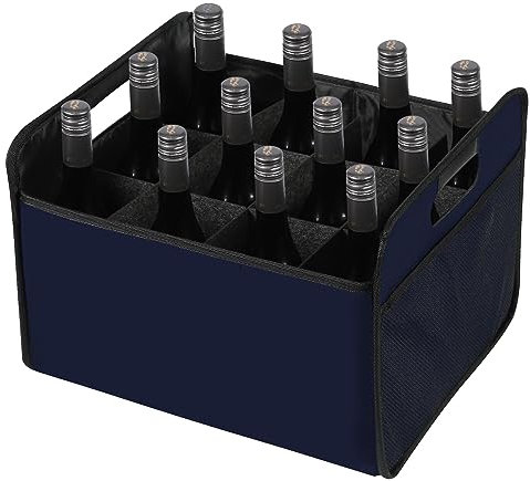 LITLANDSTAR 12 Bottle Wine Carrier, Collapsible Wine Bottle Storage Box Premium Felt Liquor Bottle Tote with Handles for Travel/Party/Picnic/Vacation, Dark Blue